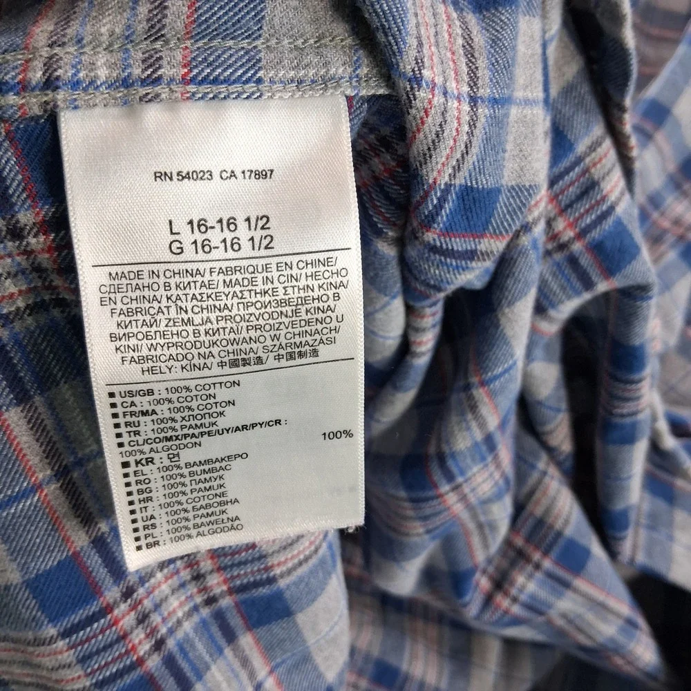 Banana Republic Luxe Flannel Shirt Mens Large Blue Gray Plaid Slim Fit Soft